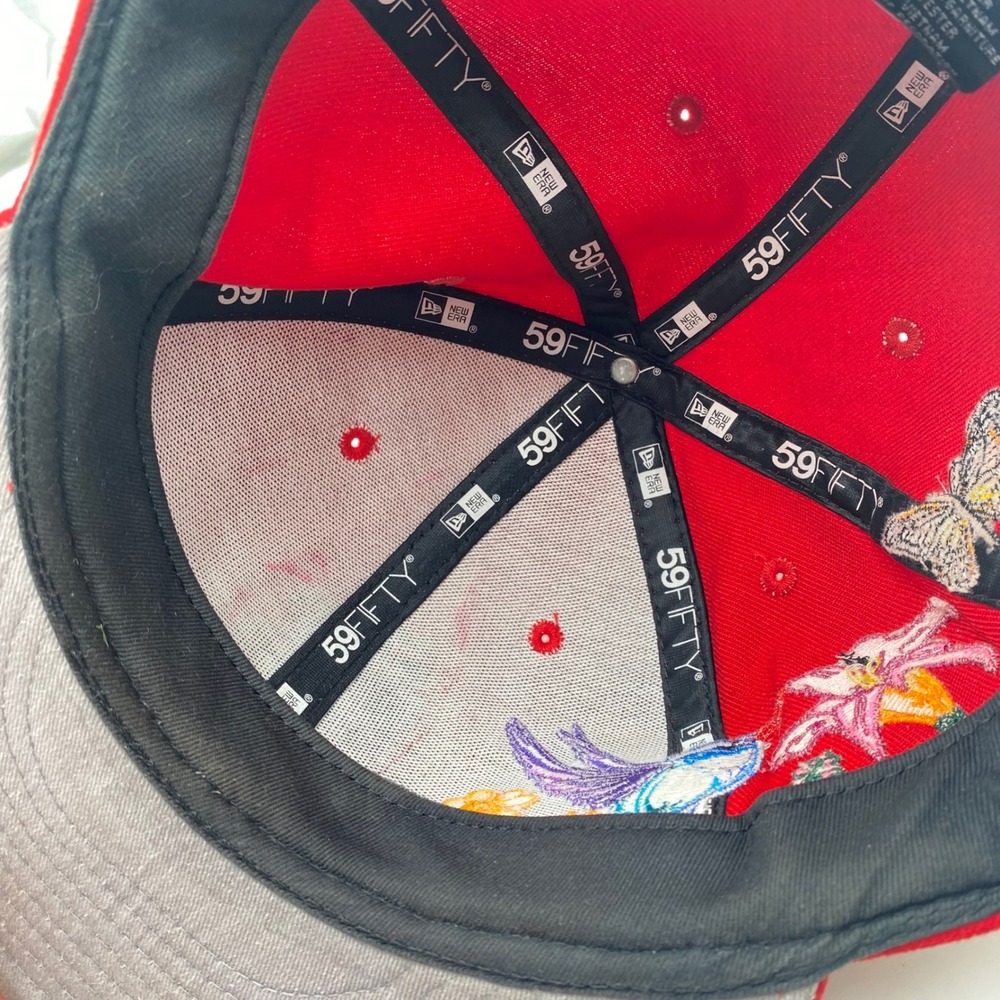 ST. LOUIS CARDINALS New Era 59FIFTY Fitted Hat 7 1/2 Red Floral Bird Butterfly - Picture 9 of 13
